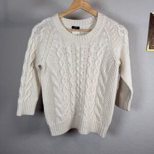 J Crew‎ Cream Cable Knit Sweater 3/4 Sleeve Crew Neck Women's